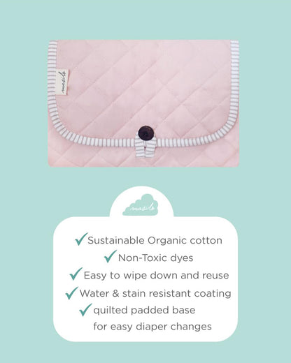 Masilo Travel Diaper Changing Mat-Organic Cotton-With Pocket-Pink