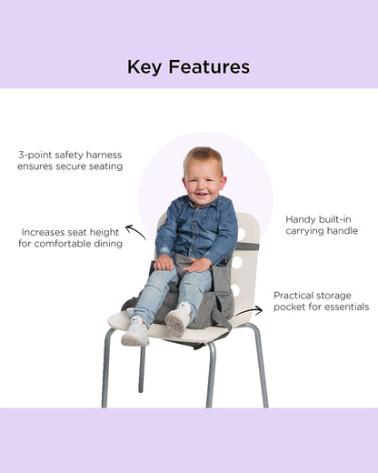 Dooky Diaper Bag That Converts Into Booster Seat-3 Point Harness-Increases Seating Height-With Convenient Storage Pockets-Easy To Carry With Carrying Handle-Grey