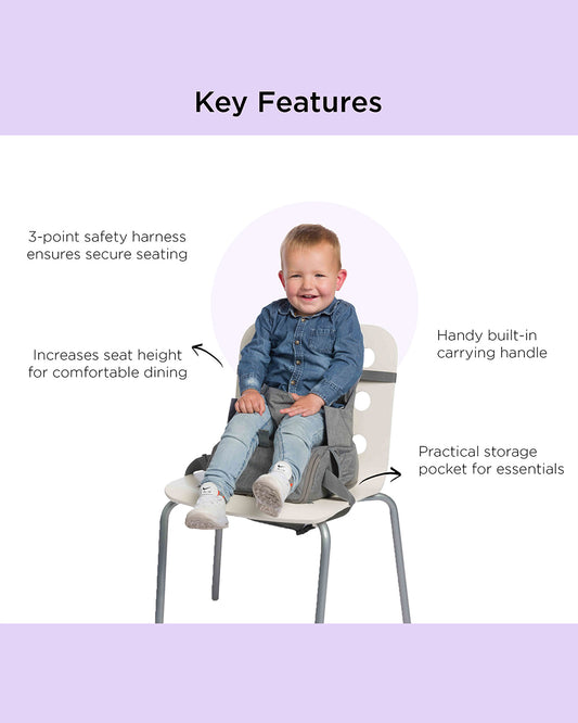 Dooky Diaper Bag That Converts Into Booster Seat-3 Point Harness-Increases Seating Height-With Convenient Storage Pockets-Easy To Carry With Carrying Handle-Grey