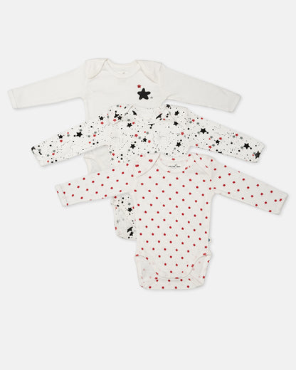 Cotton Bug Multicolor Bodysuit-Star-Organic Cotton-Full Sleeves-Pack of 3-For Infants