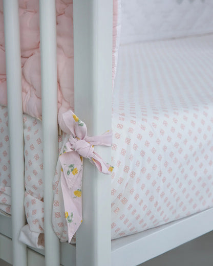 Aplito Baby Cot Bumper-Bella Blush-Hand Embroidered-100% Organic Cambric Cotton-White & Pink-For Infants