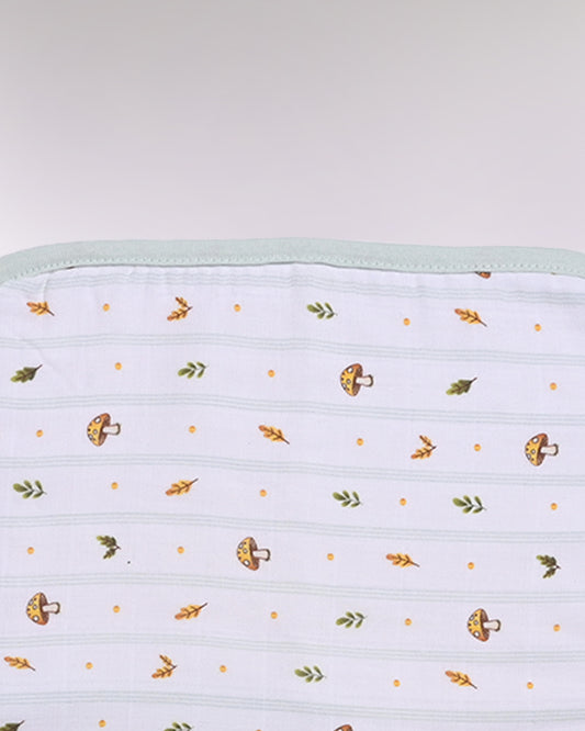 Twingle 100% Organic Muslin Wash Cloths-Soft Terry on the Back for maximum Absorbency-Built In Loop for Everyday Convenience-Fawnie Friends & Leafy Mush Print-Pack of 2-For Infants