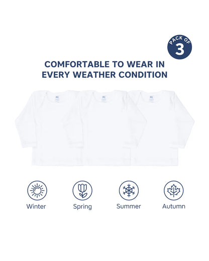 Hopop White Vest-Solid-Cotton-Pack of 3-For Infants