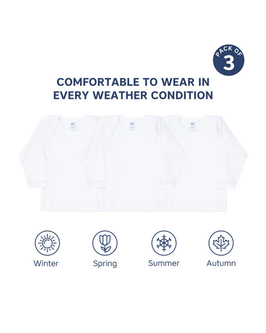 Hopop White Vest-Solid-Cotton-Pack of 3-For Infants