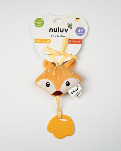 nuluv Fox Rattle Teether Toy-Plush Rattle-Smooth Edges-BPA and PVC Free-Orange-3M+