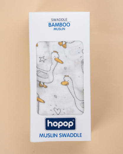 Hopop Duck Baby Swaddle-100% Organic Muslin Cotton-White-For Infants