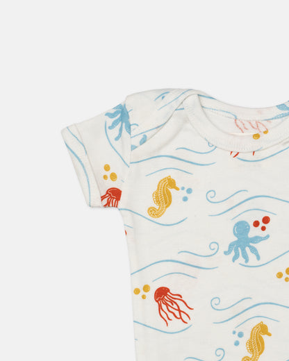 Cotton Bug White Bodysuit-Sea World-Organic Cotton-Half Sleeves-Pack of 3-For Infants