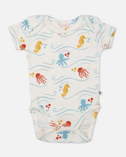 Cotton Bug White Bodysuit-Sea World-Organic Cotton-Half Sleeves-Pack of 3-For Infants