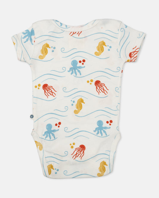 Cotton Bug White Bodysuit-Sea World-Organic Cotton-Half Sleeves-Pack of 3-For Infants