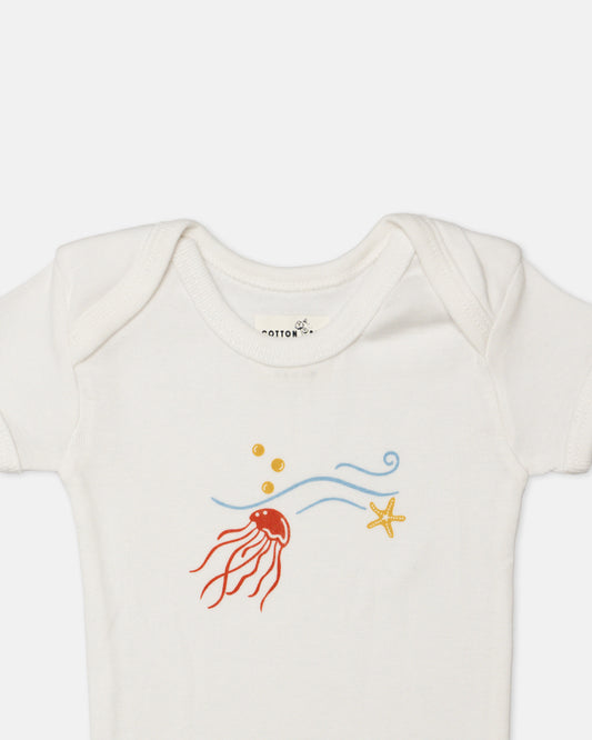 Cotton Bug White Bodysuit-Sea World-Organic Cotton-Half Sleeves-Pack of 3-For Infants