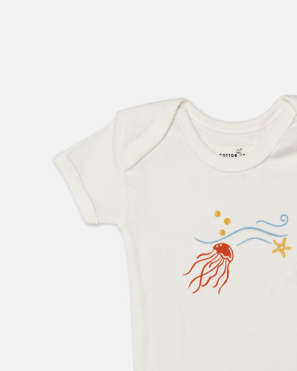 Cotton Bug White Bodysuit-Sea World-Organic Cotton-Half Sleeves-Pack of 3-For Infants