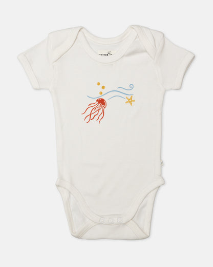 Cotton Bug White Bodysuit-Sea World-Organic Cotton-Half Sleeves-Pack of 3-For Infants