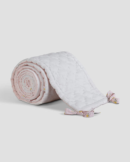 Aplito Baby Cot Bumper-Bella Blush-Hand Embroidered-100% Organic Cambric Cotton-White & Pink-For Infants