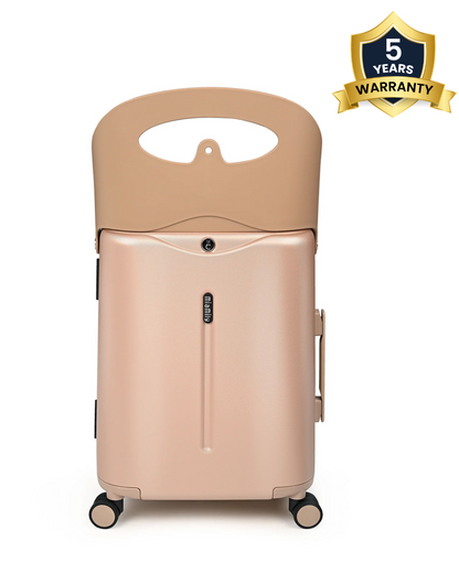 Miamily Champagne Gold Ride On Trolley Carry On Luggage-Swiss Design-with 3 Digit Lock and Built in Seat for Kids & Adults