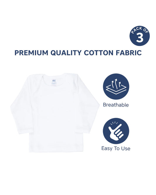 Hopop White Vest-Solid-Cotton-Pack of 3-For Infants