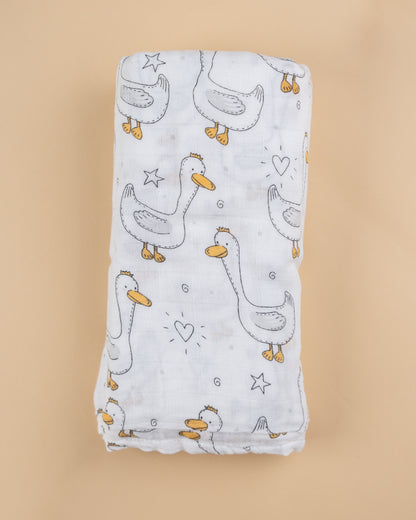 Hopop Duck Baby Swaddle-100% Organic Muslin Cotton-White-For Infants