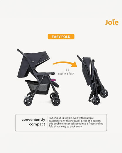 Joie Aire Twin Baby Stroller-Reversible Seat Liners-Automatic Fold Lock-Pram for 0 to 3Y (Upto 15 Kg Each Seat)-Nectar & Mineral