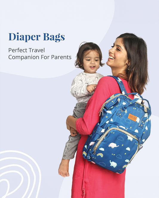 Polka Tots Multi-functional Diaper Bag-Backpack-With Stroller Hooks-Blue Elephant