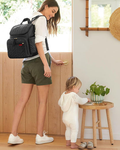 Skip Hop Forma Diaper Bag-Backpack-With Changing Pad-Extra Wide Opening & Lightweight Quilted Design-Jet Black