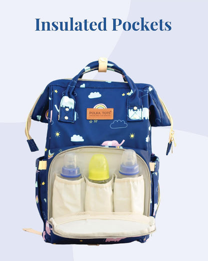 Polka Tots Multi-functional Diaper Bag-Backpack-With Stroller Hooks-Blue Elephant