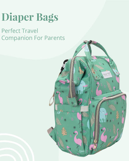 Polka Tots Multi-functional Diaper Bag-Backpack-With Stroller Hooks-Flamingo