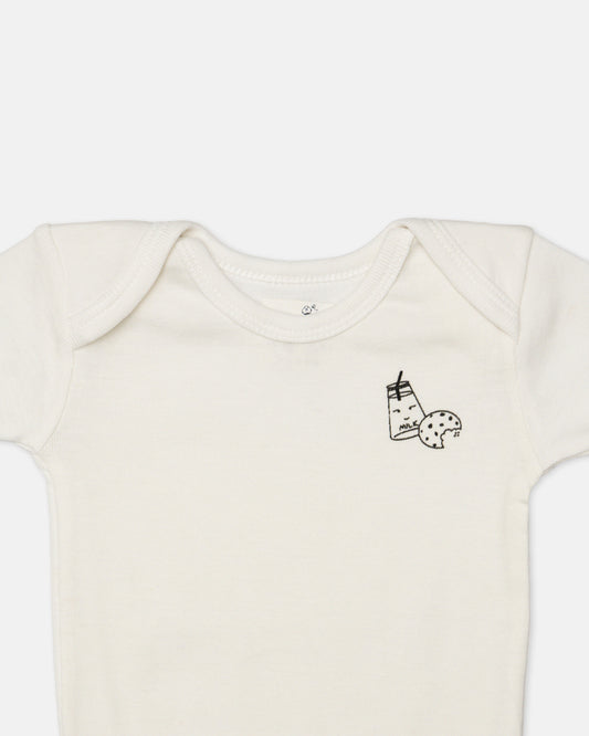 Cotton Bug White & Black Bodysuit-Milk-Organic Cotton-Half Sleeves-Pack of 3-For Infants