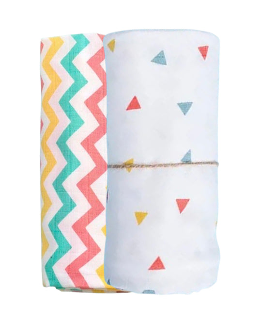 BeeLittle Organic Muslin Swaddles-Mad Angles & Zigzag-Pack of 2-Infant Wraps