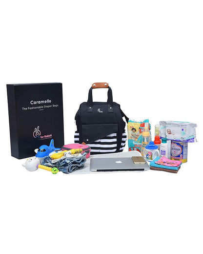 R For Rabbit Caramello Delight Diaper Bag-Backpack-With Changing Pad & Insulated Bottle Pocket-Black