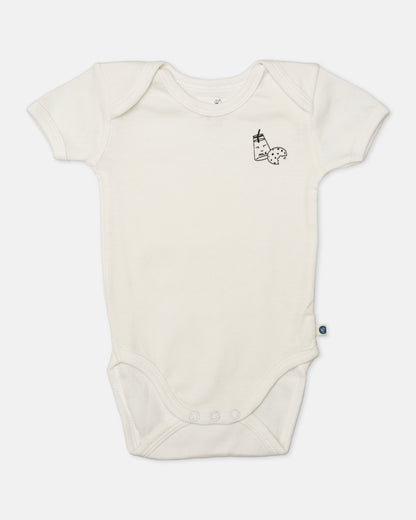 Cotton Bug White & Black Bodysuit-Milk-Organic Cotton-Half Sleeves-Pack of 3-For Infants