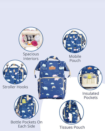 Polka Tots Multi-functional Diaper Bag-Backpack-With Stroller Hooks-Blue Elephant