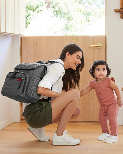 Skip Hop Forma Diaper Bag-Backpack-With Changing Pad-Extra Wide Opening & Lightweight Quilted Design-Grey