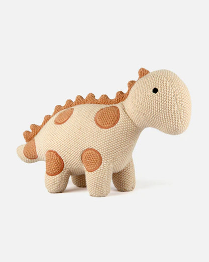 Bambini Beige Dino Dinosaur Knitted Soft Toy-Improves Tactile Stimulation-Plush Cuddly Toy For Newborn