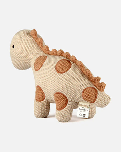 Bambini Beige Dino Dinosaur Knitted Soft Toy-Improves Tactile Stimulation-Plush Cuddly Toy For Newborn