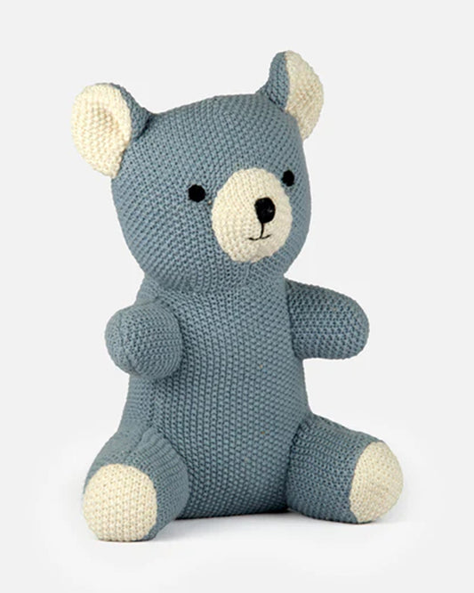 Bambini Sterling Blue Harry Bear Knitted Soft Toy-Improves Tactile Stimulation-Plush Cuddly Toy For Newborn