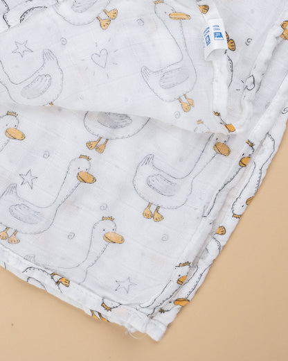 Hopop Duck Baby Swaddle-100% Organic Muslin Cotton-White-For Infants