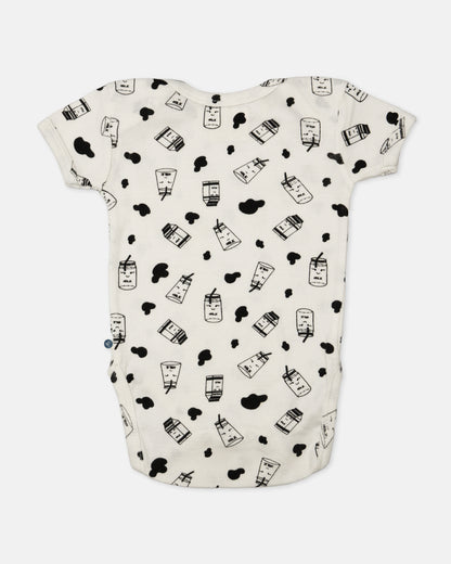 Cotton Bug White & Black Bodysuit-Milk-Organic Cotton-Half Sleeves-Pack of 3-For Infants