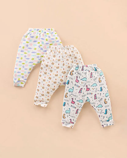 Bodycare White & Multicolor Thermal Pajamas-Printed-Cotton-Pack Of 3-For Infants