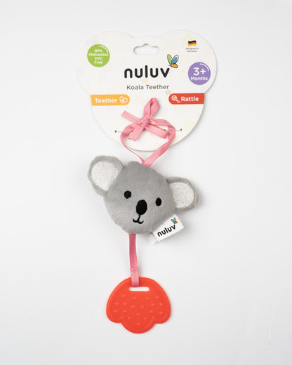 nuluv Koala Rattle Teether Toy-Plush Rattle-Smooth Edges-BPA and PVC Free-Grey-3M+