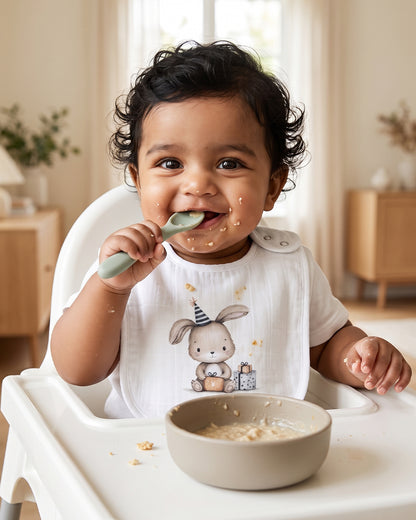 Twingle 100% Organic Muslin Bib-Soft Terry on the Back for maximum Absorbency-Trusted YKK Snaps-Bday Bunny-Pack of 2-For Infants