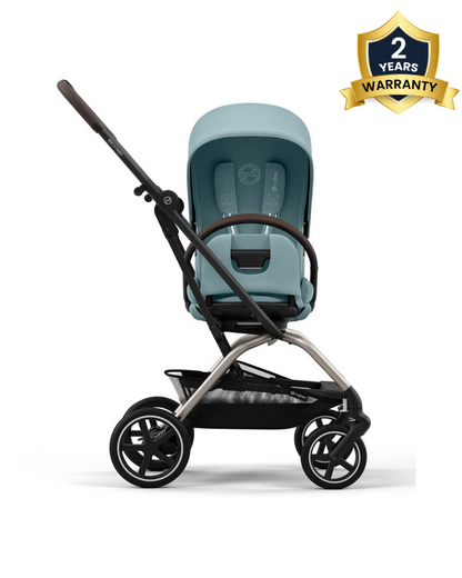 Cybex Eezy S Twist +2 Lightweight Stroller-360 Degree Rotatable Seat-One Hand Fold-Flat Reclining Seat-Travel System Compatible-2 Years Warranty-For 0 to 4Y (Upto 22 Kg)-Taupe Frame & Stormy Blue Seat