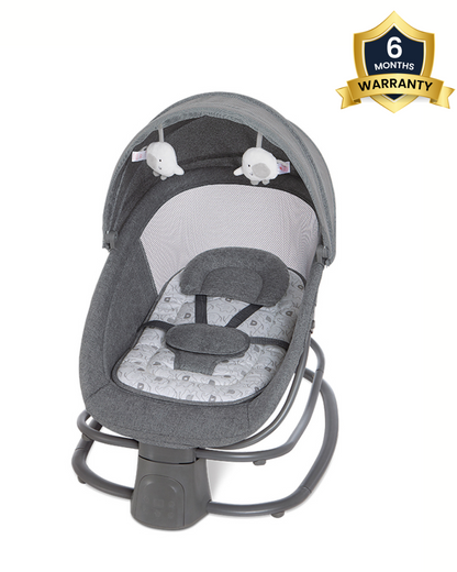 Mastela Deluxe 4 in 1 Swing & Rocker-5 Angle Side To Side Motion-Canopy with Net & Two Toys-15 Melodies With Volume Control-For 0 to 36M (Upto 15 Kg)-Dark Grey
