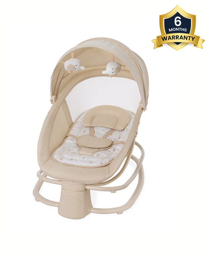 Mastela Deluxe 4 in 1 Swing & Rocker-5 Angle Side To Side Motion-Canopy with Net & Two Toys-15 Melodies With Volume Control-For 0 to 36M (Upto 15 Kg)-Bronze