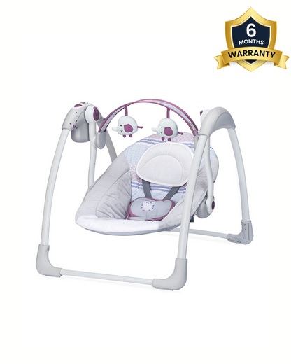 Mastela Deluxe Portable Swing-Compact Fold-2 Position Recline-With 5 Swing Speeds-Upto 9 Kg-For Infants-Grey