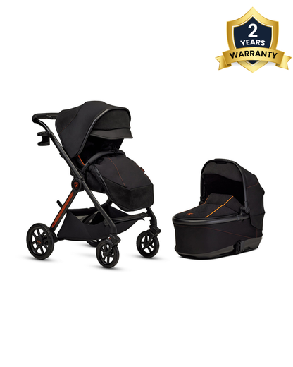 Lamborghini x Silver Cross Edition Reef Al Arancio Stroller & Carry Cot-Italian Leather Details-Height Adjustable Parent Handle Bar-Reversible & Flat Reclining Seat-High Gloss Polycarbonate Carry Cot-For 0 to 4Y (Upto 22 Kg)-Arancio