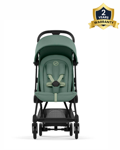 Cybex Coya Cabin Friendly Stroller-Ultra Compact One Hand Fold-Near Flat Reclining Seat-Car Seat Compatible-2 Years Warranty-For 0 to 4Y (Upto 22 Kg)-Matt Black Frame & Leaf Green Seat