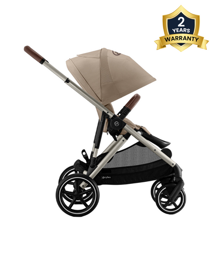 Cybex Gazelle S Stroller-Converts to Double Stroller-Height Adjustable Parent Handle Bar-Reversible & Flat Reclining Seat-With Free Extra Storage Basket-2 Years Warranty-For 0 to 4Y (Upto 22 Kg)-Taupe Frame & Almond Beige Seat