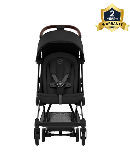 Cybex Coya Cabin Friendly Stroller-Ultra Compact One Hand Fold-Near Flat Reclining Seat-Car Seat Compatible-2 Years Warranty-For 0 to 4Y (Upto 22 Kg)-Chrome Dark Brown Frame & Sepia Black Seat