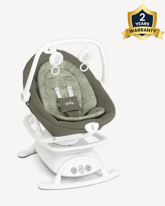 Joie Sansa 2 in 1 Baby Bouncer & Rocker-3 Position Recline-Multi Motion Soother Sways Side to Side-With Toy Bar & Two Plush Toys-For 0 to 9 Kg-Palm