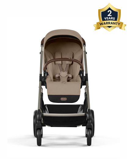 Cybex Balios S Lux Stroller-With Advanced Suspension-Height Adjustable Parent Handle Bar-Reversible & Flat Reclining Seat-One Hand Fold-2 Years Warranty-For 0 to 4Y (Upto 22 Kg)-Taupe Frame & Almond Beige Seat