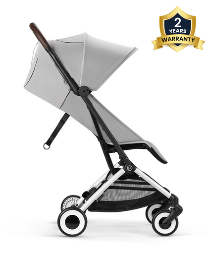 Cybex Orfeo Cabin Friendly Stroller-One Hand Fold-Flat Reclining Seat-Car Seat Compatible-2 Years Warranty-For 0 to 4Y (Upto 22 Kg)-Silver Frame & Fog Grey Seat